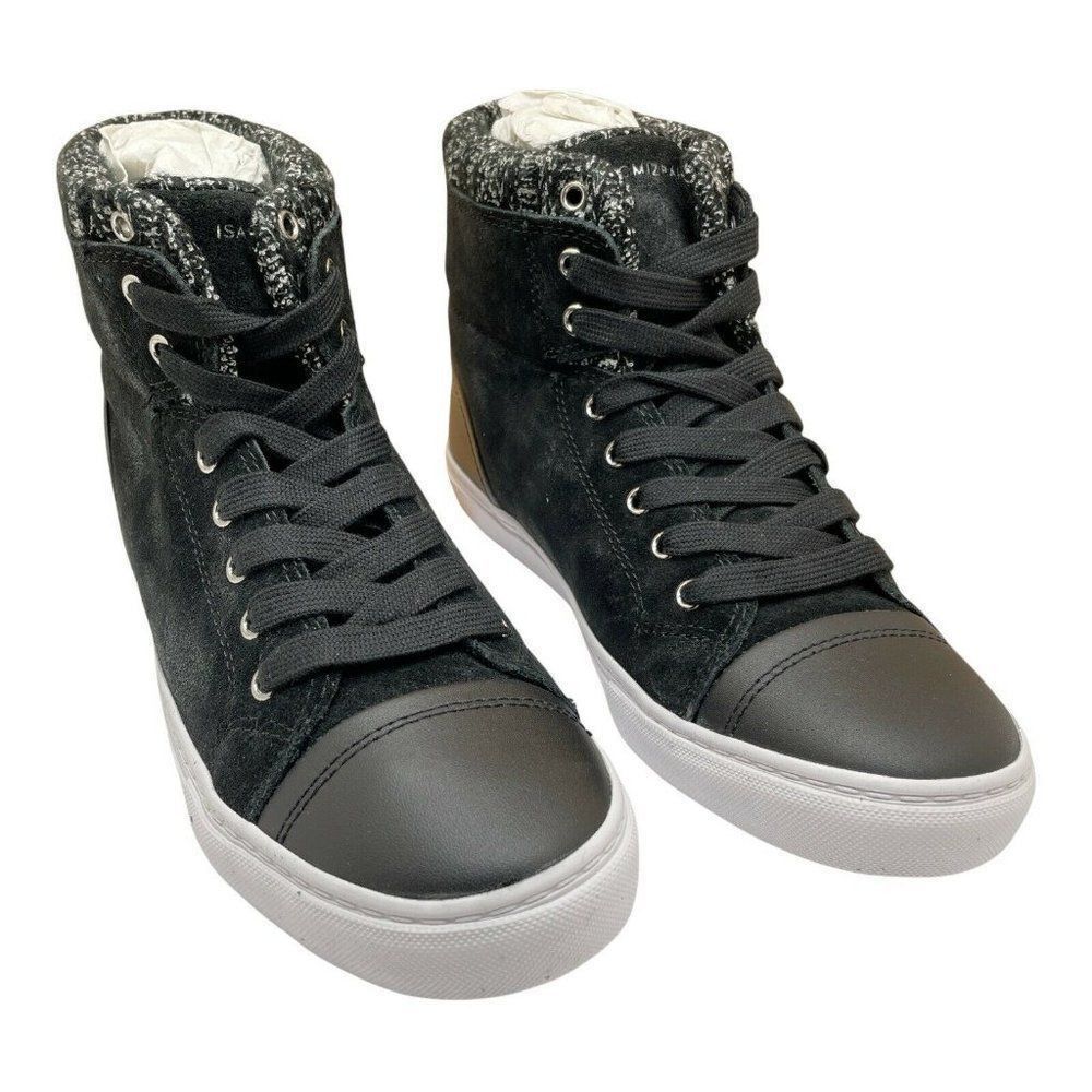 Isaac Mizrahi Sky Black Suede Soho Lily Knit Trim Lace Up Hi Top Sneakers 9 M - Picture 3 of 11